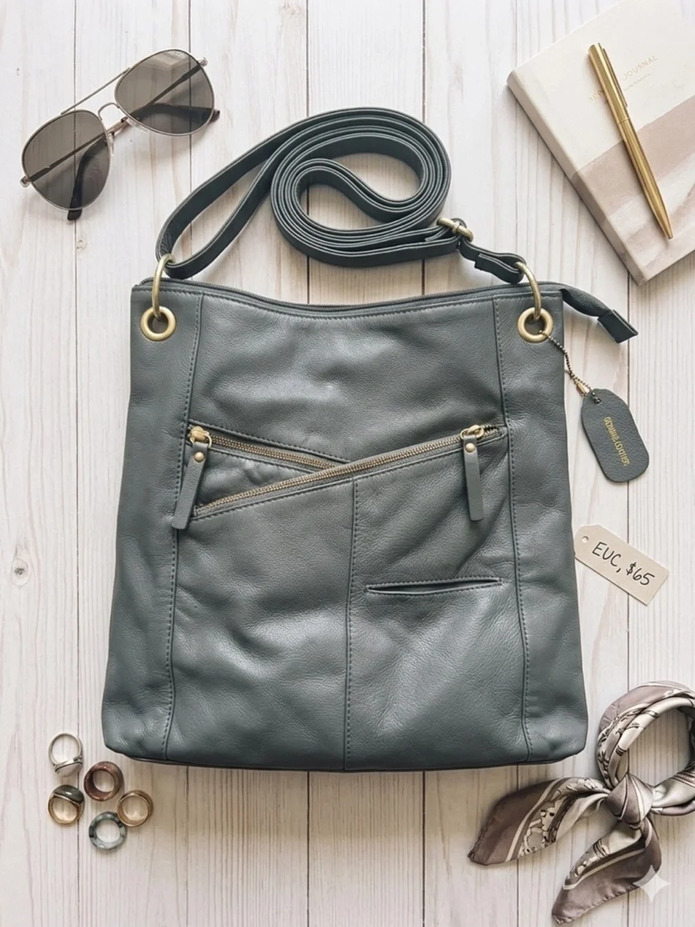 Great American Leatherworks Classic Slate Leather Crossbody Bag - Slate Gray